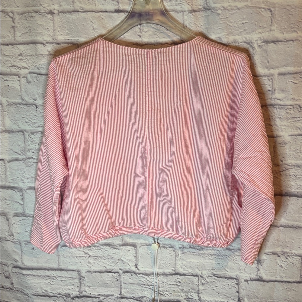 🔵ZARA Pink & White Striped 100% COTTON Dolman Sleeve Top - Picture 5 of 10